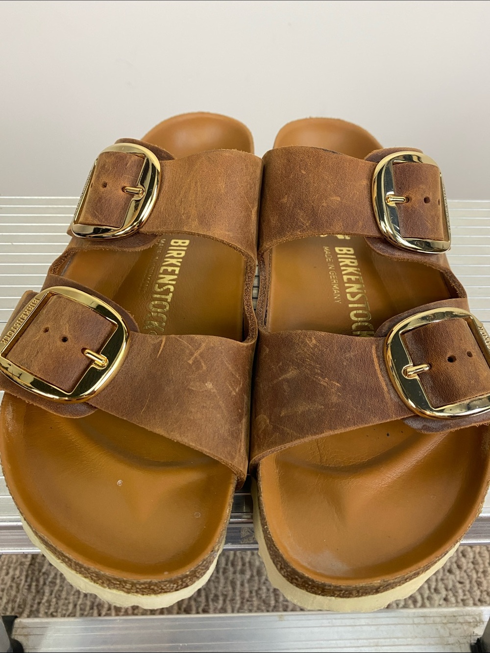 Birkenstock Unisex Brown Leather Double-Buckle Sandals